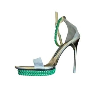 Jessica Rich Platform High Heel Sandals, Green‎ Chain Accent, EU 42 US 11 NIB